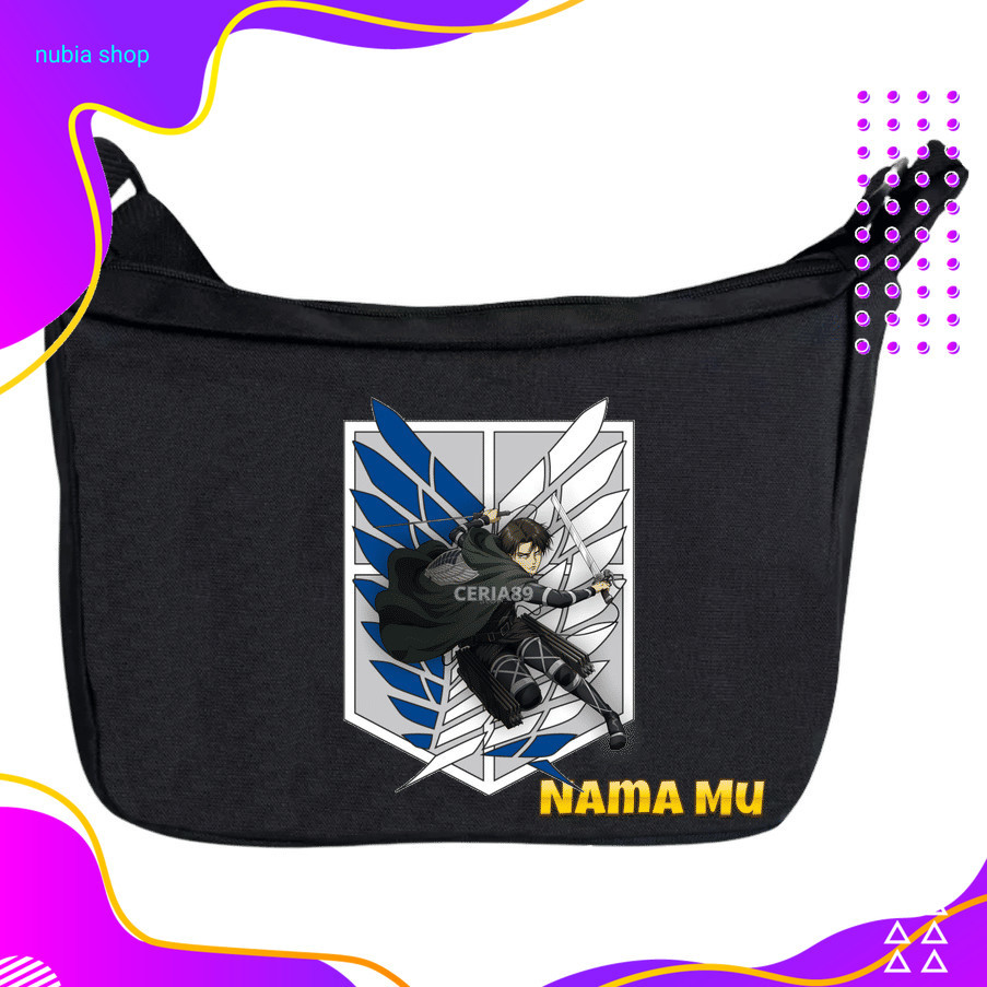 nubia Tas Selempang Attack on Titan Anime Karakter Levi Eren Mikasa - Sling Bag Unisex Anak Remaja D