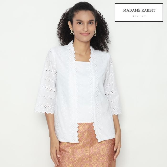 

Kebaya Putih Lengan Panjang Madame Rabbit Kutu Baru Katun Bordir Kawung Baju Batik - XXL