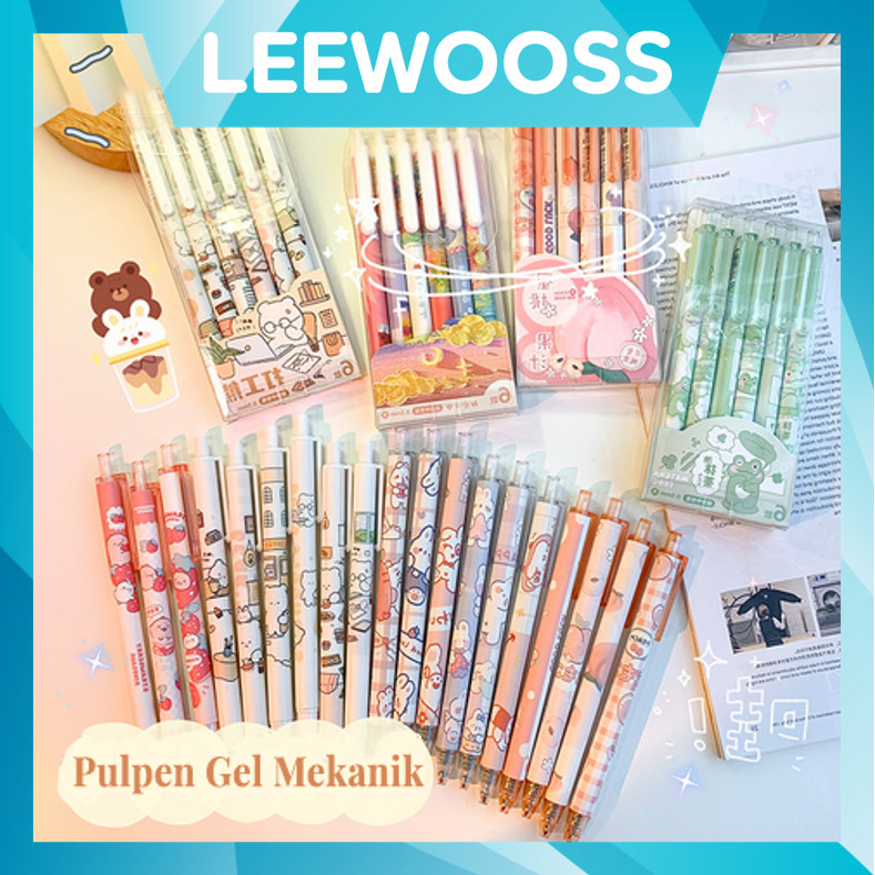 

LEEWOOSS S5809 Set Pulpen Gel 6 Pcs Ballpoint Mekanik Pulpen Set Isi 6 PCS Pulpen Gel Lucu
