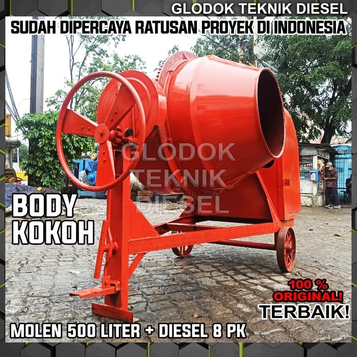 MESIN MOLEN 500 LITER + DIESEL 8 PK MOLEN SEMEN BETON TERBAIK - +Diesel 7 PK
