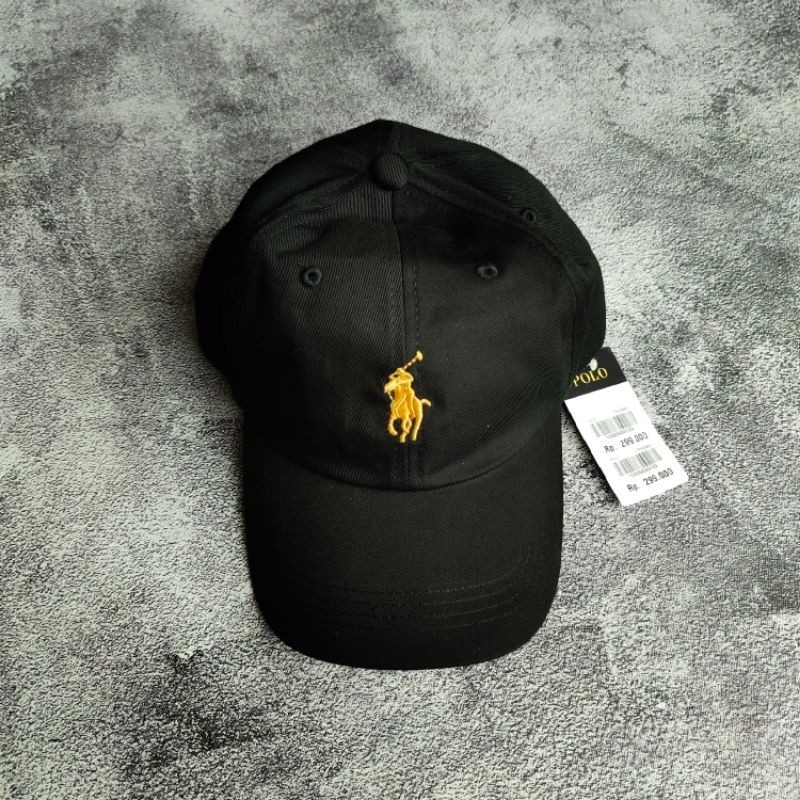 TOPI CAPS POLO ORIGINAL PREMIUM BNWT HITAM GOLD