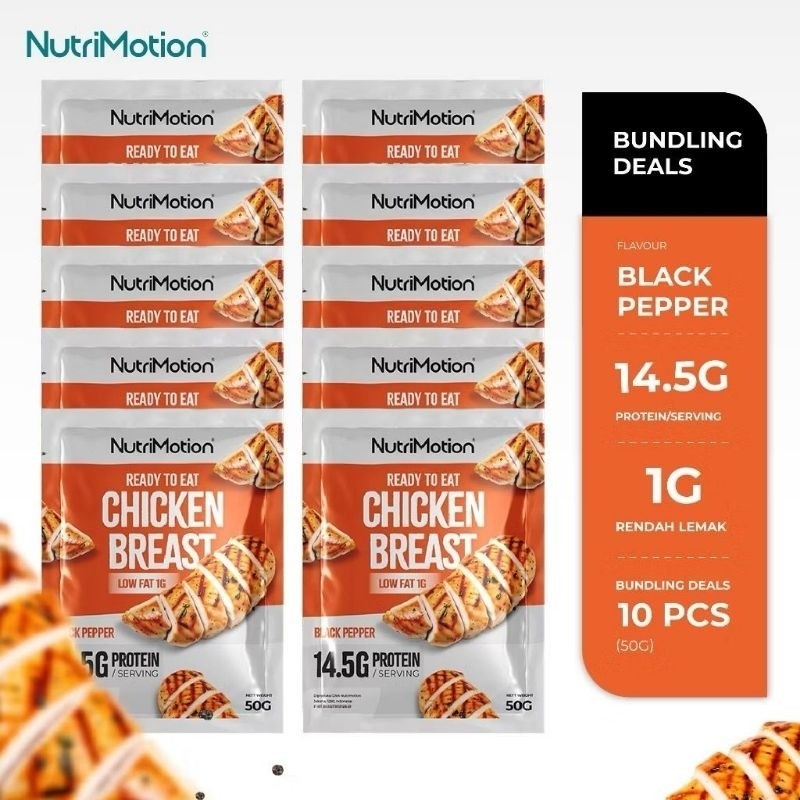 

[10 PCS] NutriMotion Ready To Eat Chicken Breast Combo (50g) - Black Pepper - High Protein Low Fat