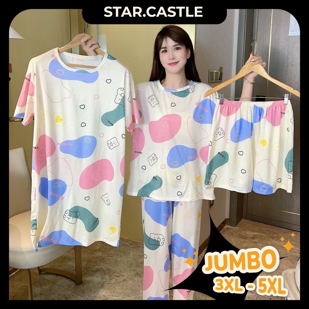 OLIPOPISHOP  3-5xl Piyama 4 set Wamita Dewasa Jumbo Lembut dan Dingin  /4in1 Baju Tidur Set Daster C