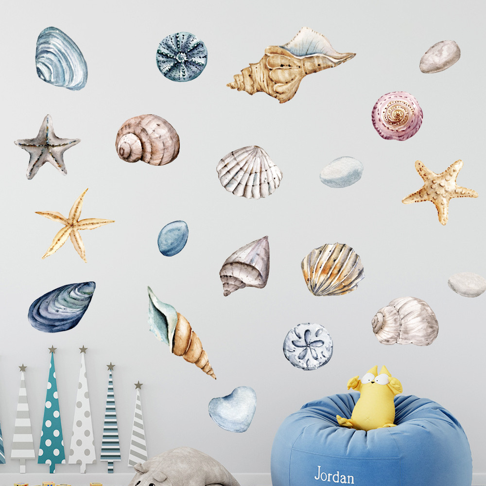 

1X Beautiful Shell DIY Wall Stickers for Bathroom Decor Kids Removable Decals PVC Showcase Window Glass Tile Door Posters Mural