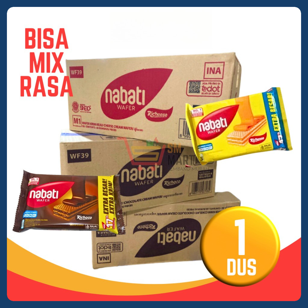 

[BISA MIX RASA] WAFER NABATI 1 DUS RICHEESE NABATI ISI 60 PCS KEJU COKLAT NABATI 2000 MURAH