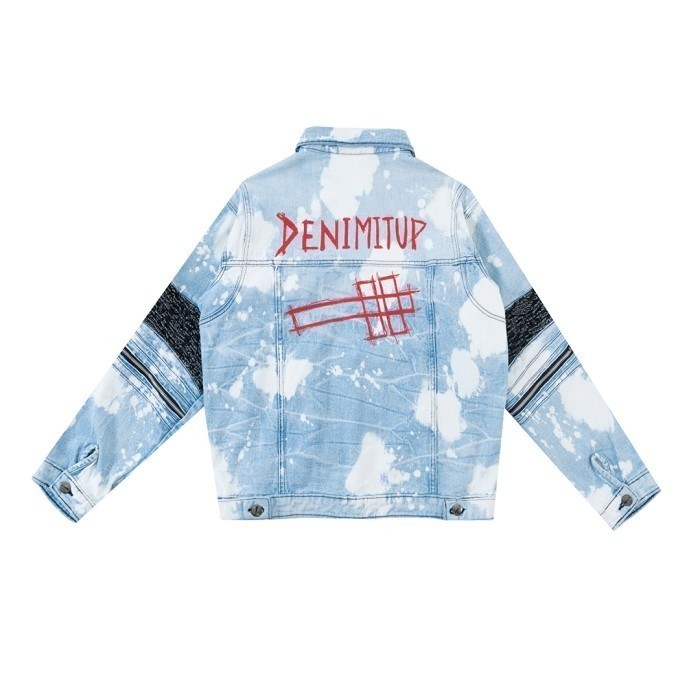 A1 biker jacket songket batik - Light blue splashes - Jacket Pria
