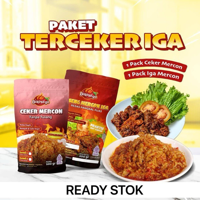 

BOLOSEGO PAKET TERCEKER 1 - Oseng Mercon Daging Iga Sapi + Ceker Mercon - Halal dan Bergaransi