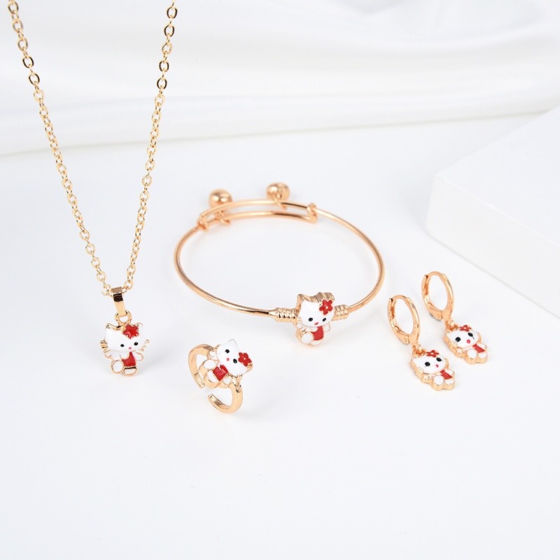 akaesoris 5pcs Kalung Titaniun Set Anak Titanium Anti Karat Asli Perak Set Anting-Anting Cincin Coup