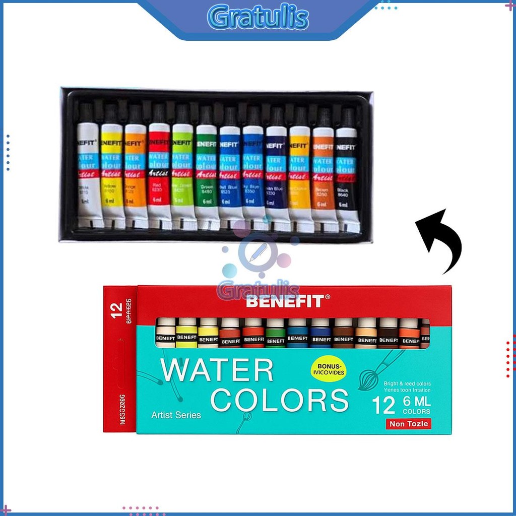

WATERCOLOR BENEFIT 6 ML [WAC-1206/12 WARNA] / CAT AIR / PERLENGKAPAN / PERALATAN LUKIS MEWARNAI 1 SET 12 PCS 6ML