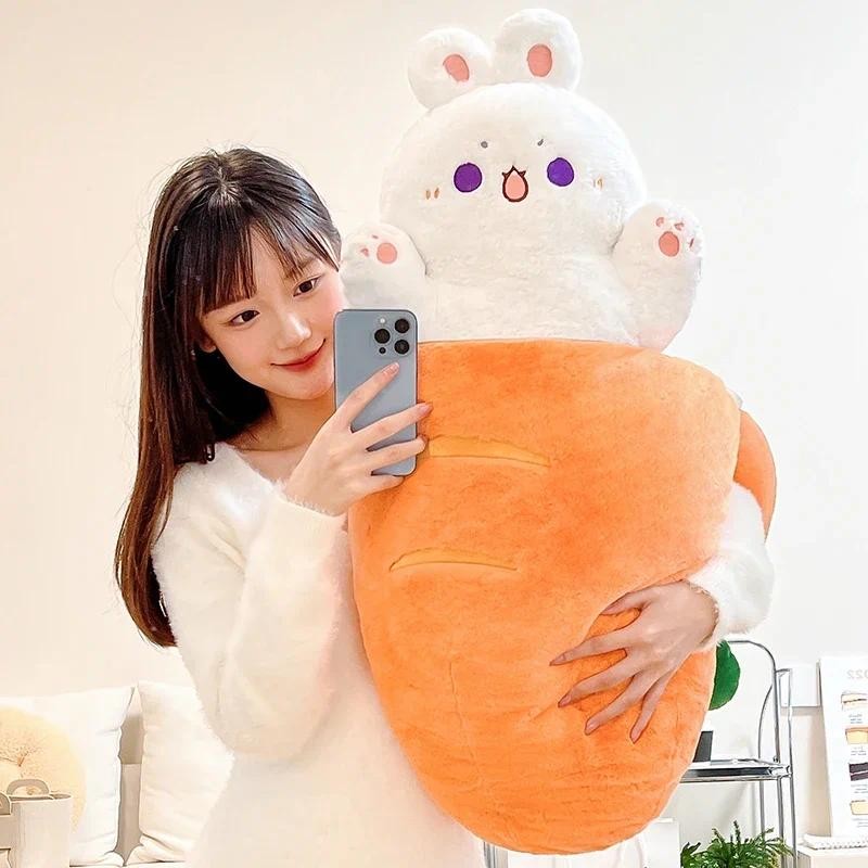 Kawaii Taiyaki Cat Plush Toy Rabbit Hing in Carrot Furry Cartoon Animals Plush Throw Pillow  ristmas