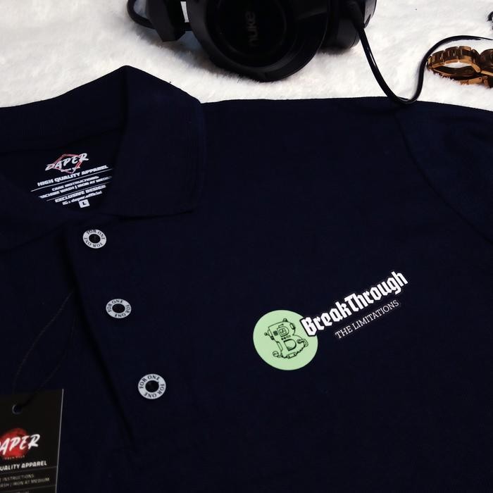 Kaos Kerah Pria Distro Polo Shirt Jumbo Big Size Motif Breakthrough - Navy, L