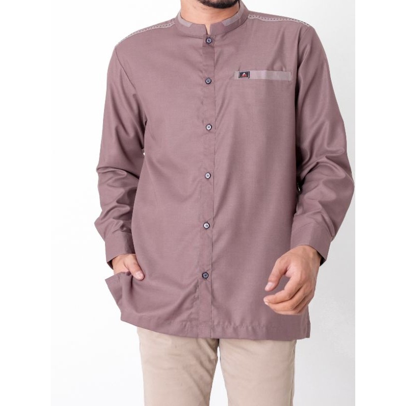 ANR Fadillah 03- Atasan Muslim pria Kemeja koko Lengan Panjang Dusty purple