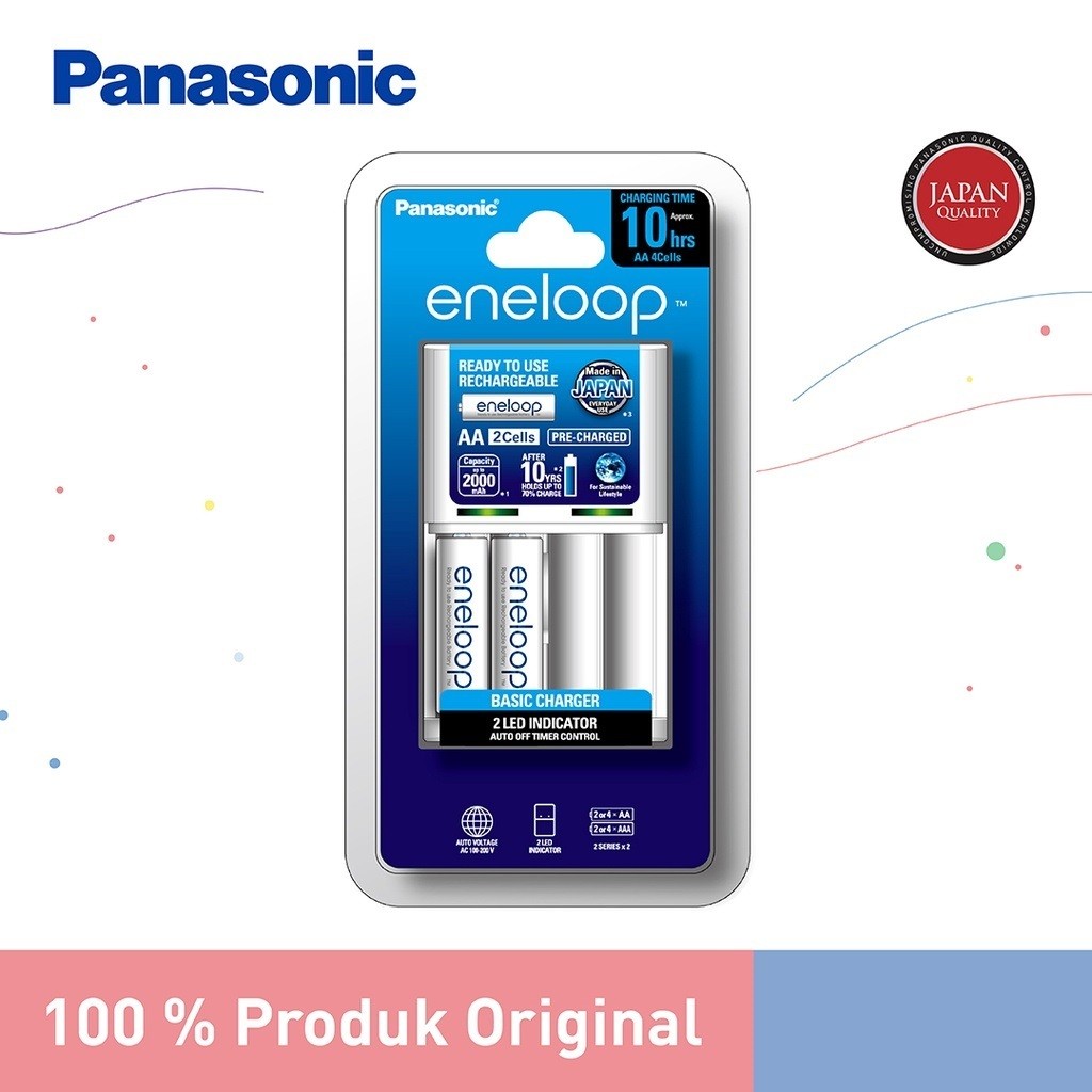 Panasonic Eneloop Charger Kit + 2pc Battery Eneloop Rechargeable AACO