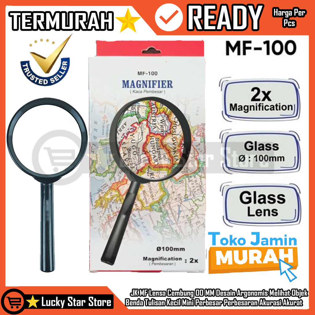 

JK MF 100 Kaca Pembesar Lensa model Cembung Amati Benda Objek Kecil Magnifier Magnifying Glass Besar Perlengkapan Sekolah Kantor Retail Grosir Laboratorium Kaca Fokus Lup Magnifier Perbesar Fokuskan XREE Tulisan Buku Peta Atlas