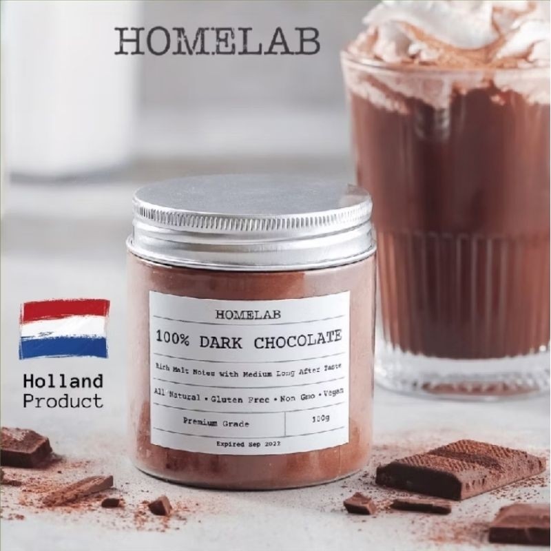 

HOMELAB | 100% DARK CHOCOLATE POWDER - 100gr | Bubuk Cokelat Premium