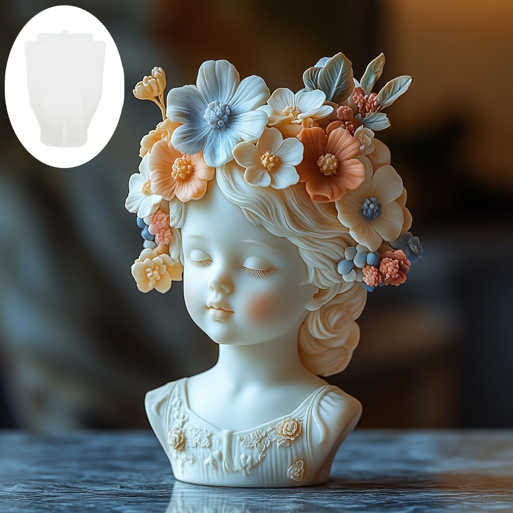 

Cute girl succulent plant flowerpot resin silicone mold goddess woman storage box cement mould cute girl candle cup gypsum molds