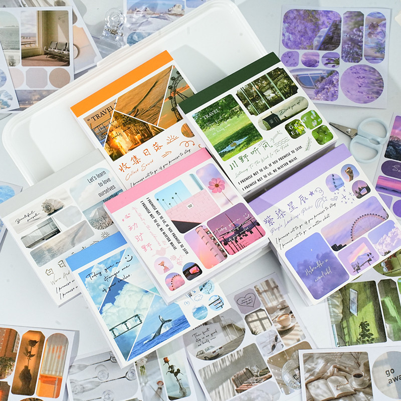 

50pcs/lot Ins Landscape Material Stickers Junk Journal Collage Decoration Materials DIY Scrapbook Diary Stationery Stickers