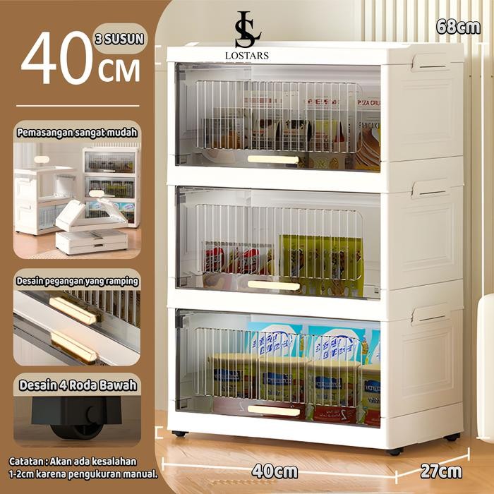 Lostars T3 40cm | 3 Susun (Tidak Perlu Instalasi) Rak Kabinet Susun Lipat/Rak Buku Serbaguna ada Rod