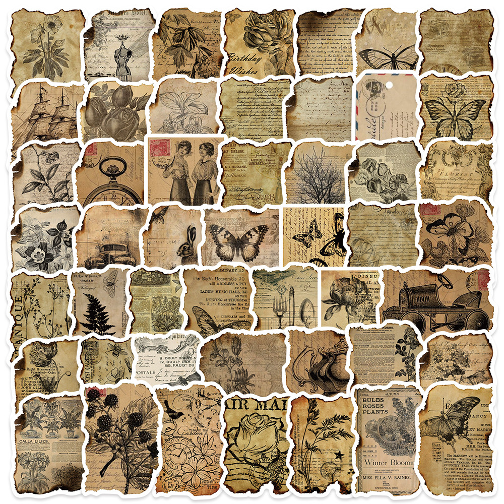 

50PCS Vintage Manuscripts Old Album Sticker Aesthetic Chidlren's Korean Stationery DIY Decoration Scrapbooking School Supplies