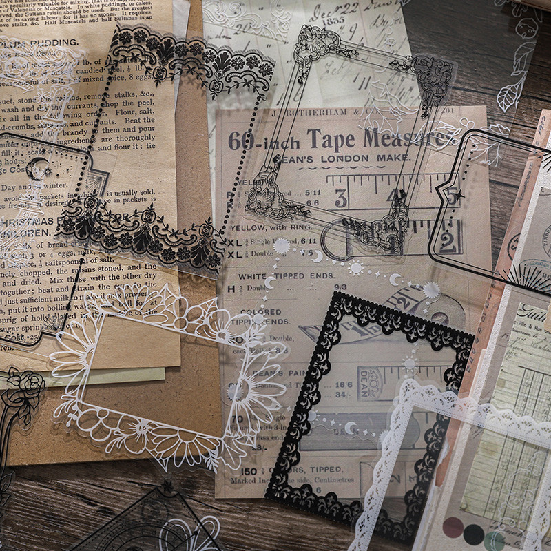 

JIANQI 10pcs Large size lace frame Stickers PET Materials DIY Scrapbooking Art Collage Stationery Planner Decor Diary Stickers