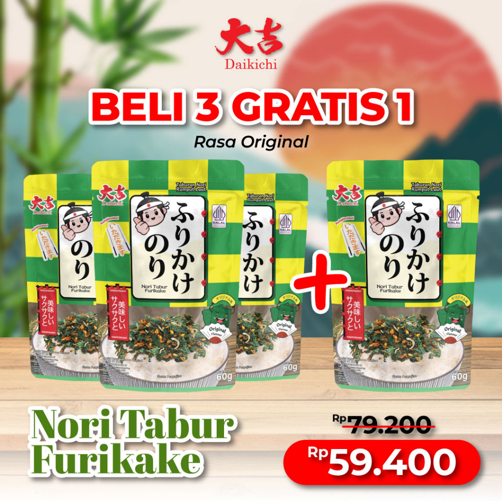 

NEW (BELI 3 GRATIS 1) Nori Tabur Furikake Rumput Laut Panggang Campuran Ikan Teri 60g PREMIUM