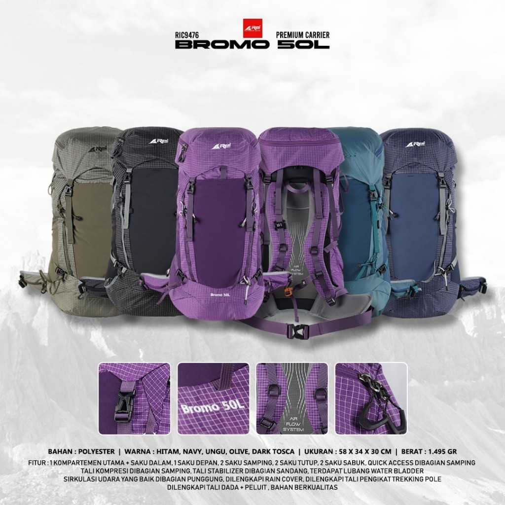 Tas Gunung / Carrier Premium Bromo 50 Liter Arei Outdoorgear