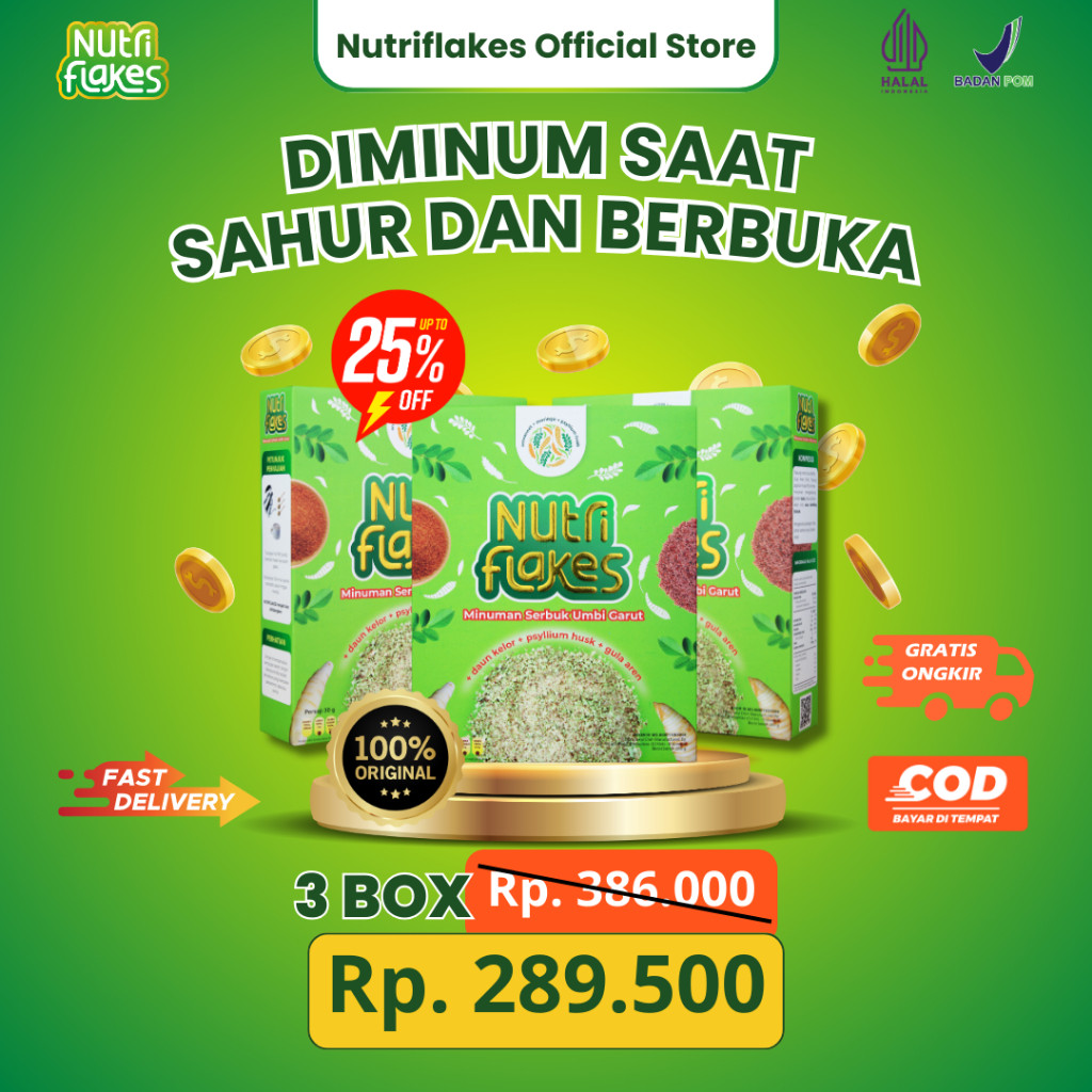 

5.5 Nutriflakes Sereal Umbi Garut Asam Lambung - Ampuh Mengatasi Asam Lambung Gerd, Maag 3 Box