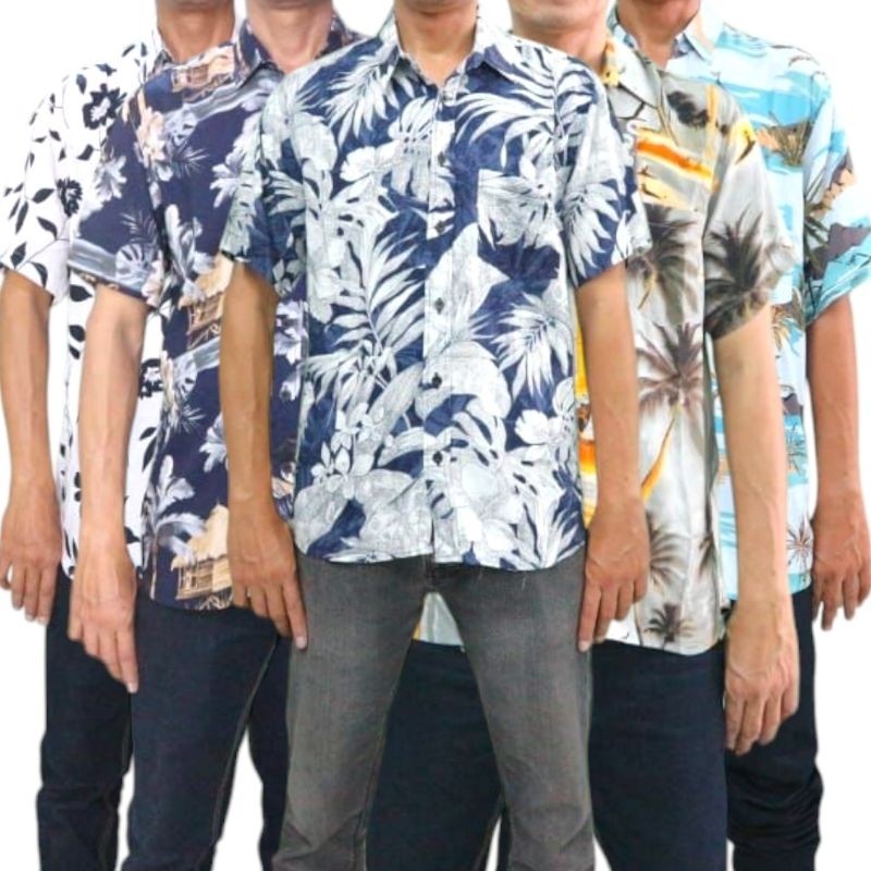 ASTRINA - Kemeja Pantai Hawaii Rayon Motif Bunga Lengan Pendek Baju Santai Hawaii Pria Kemeja Bali P
