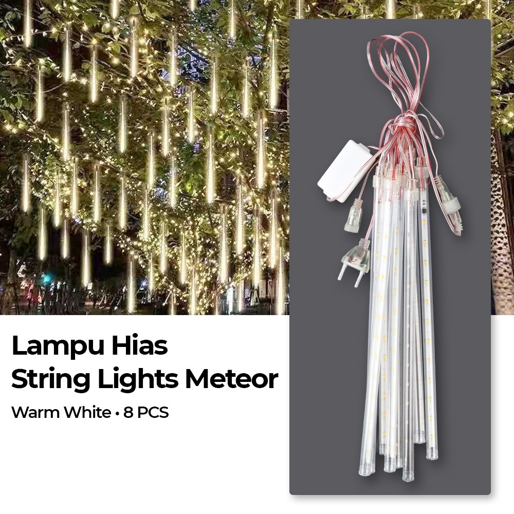 Lampu Hias String Lights Meteor Waterproof Warm White 8PCS / Lampu Hujan Meteor LED, Lampu Tali Peri