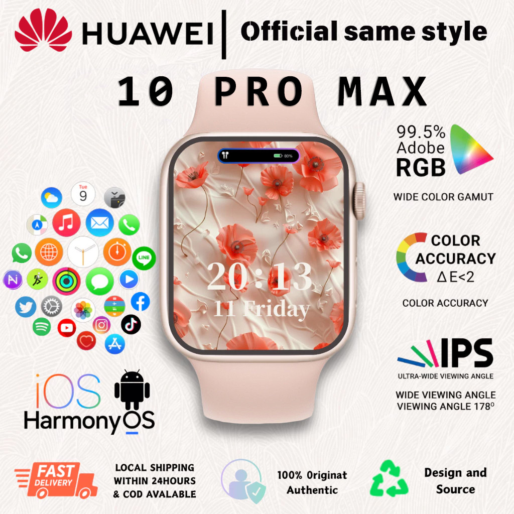 【HUAWEI】 Samrtwatch huawei 10 Original with 2.2" HD AMOLED Display GPS NFC Waterproof Bluetooth Call