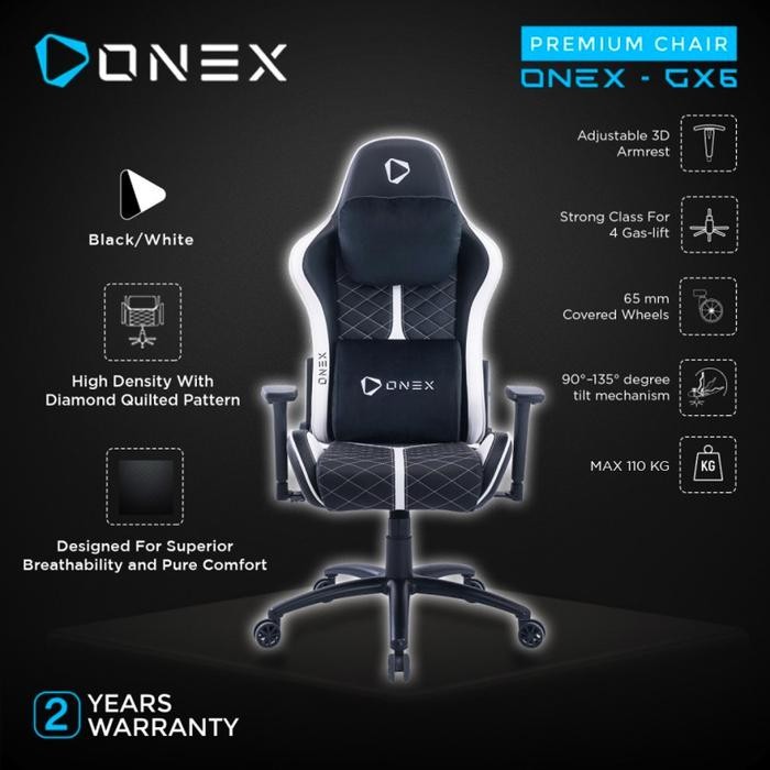 ONEX GX6/ GX 6 / GX-6 Premium Quality Kursi Gaming Chair - WHITE