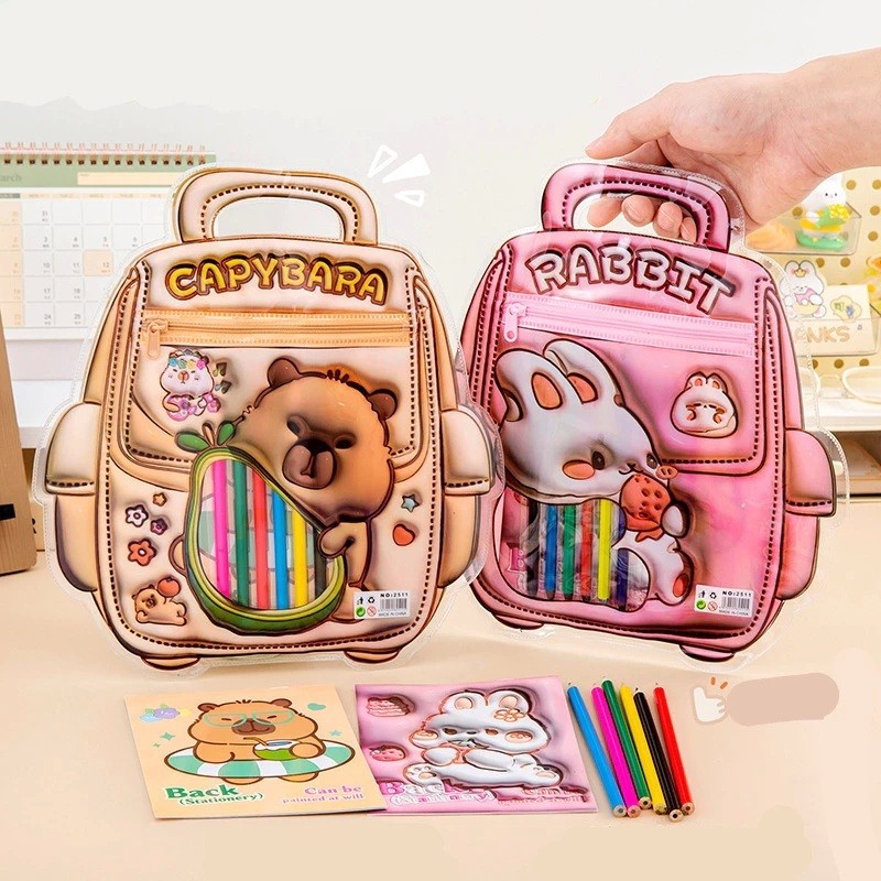 

Set Mewarnai Pensil Warna + Buku Mewarnai Hadiah Anak Labubu Capybara Lucu