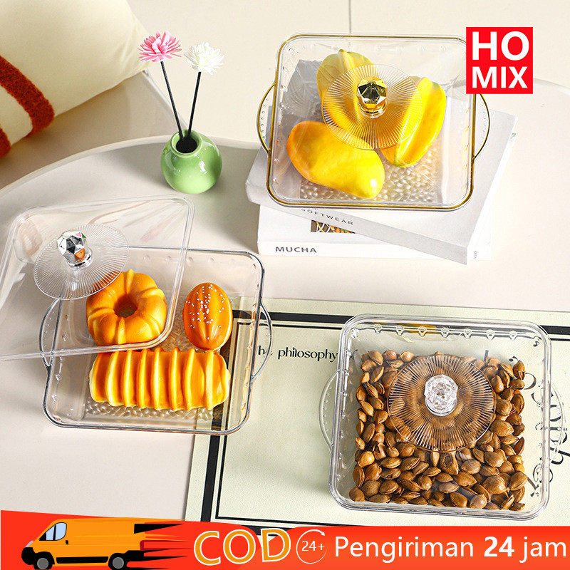 HOMIX Tempat Buah Tempat Roti Nampan Plastik Buah Nampan Dengan Tutup Aesthetic Nampan Dengan Tutup