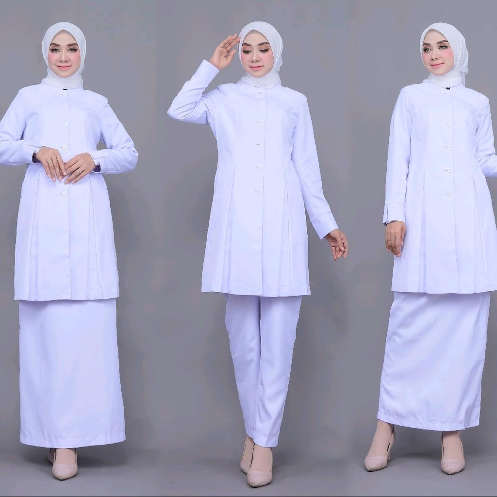 Seragam perawat Baju Dinas Kerja tunik belah polos putih putih setelan rok. A/celana panjang/rok spa