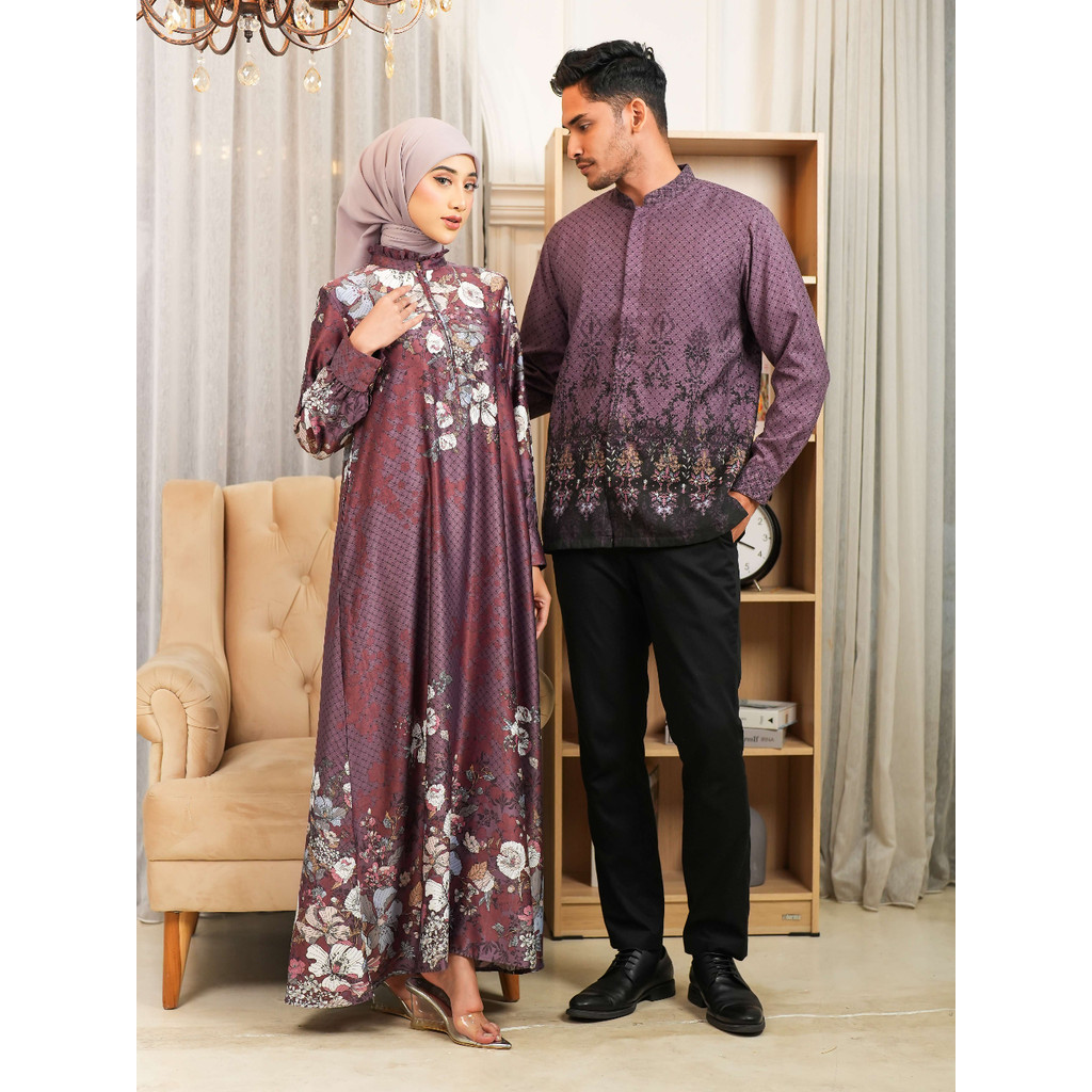 Adyatma Sarimbit Batik Gardenia in Burgundy & Mahogany Family Set