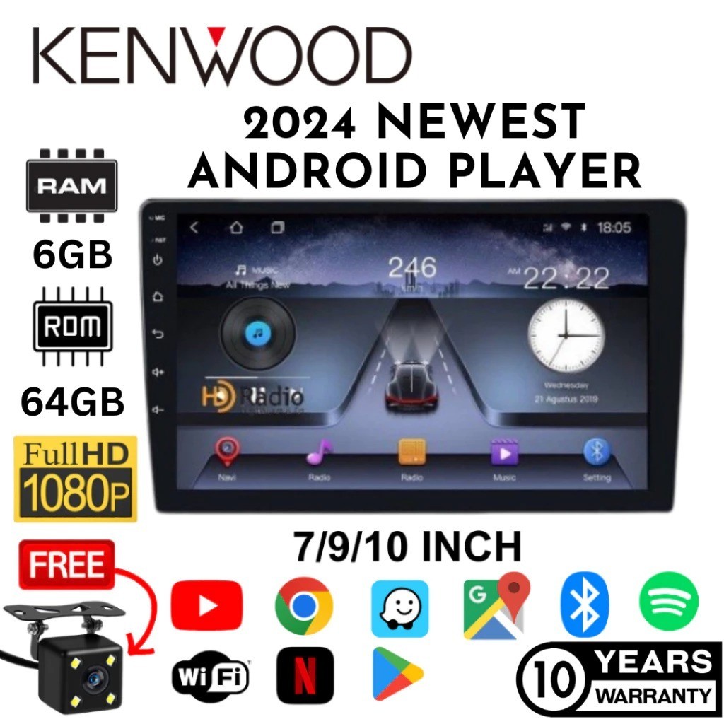 [6 +64 ] Kenwood 2025 Newest Android Player "9"10 inch Quad Core Car Multimedia MP5 Player