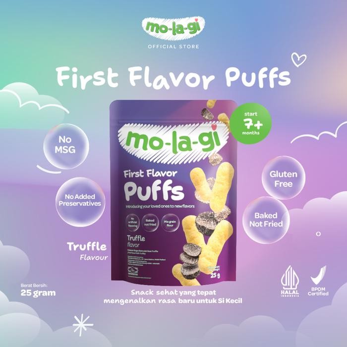 

Molagi First Flavour Puff Snack Cemilan Anak Bayi 7M+ Gluten Free Mudah Lumer Tanpa MSG Pengawet 25g - Truffle