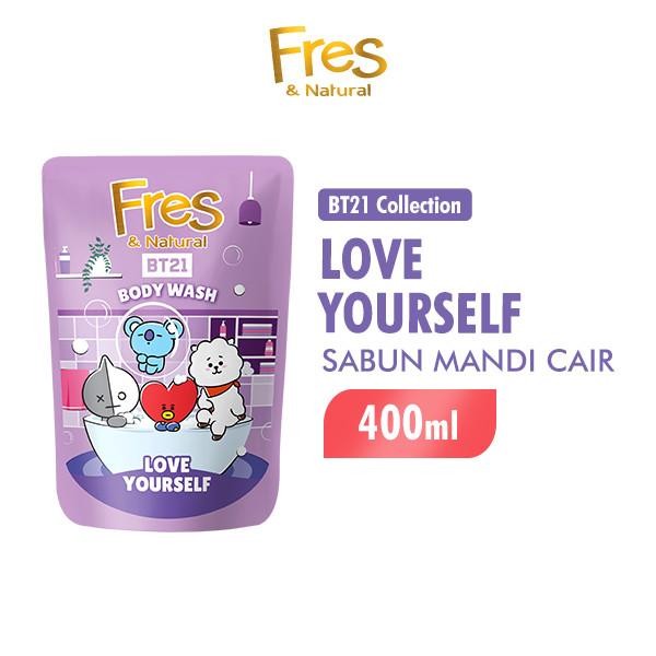 FRES & NATURAL LIQUID POUCH 400ml BODY WASH CAIR REFILL MACARON COTTON - BT21 UNGU