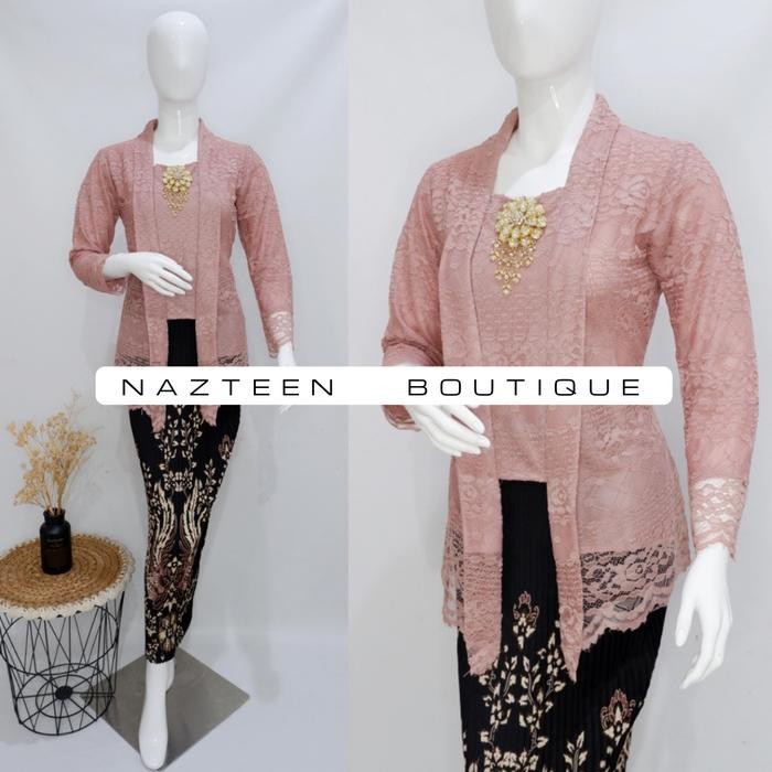 

Setelan Rok Kebaya Wisuda Modern Wanita Kutu Baru Pendek Brukat Furing - Rosegold, Atasan saja M