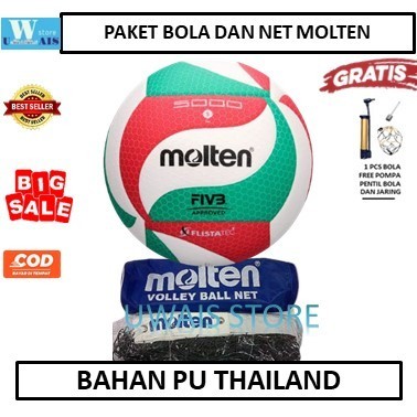 Bola Volly/voli Molten Original dan Net Volly molten - bola siap main - net ada sling baja - bola li