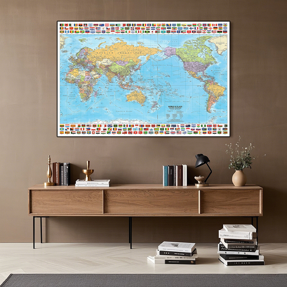

Retro World Map In English In 2012 Art Poster Wall Chart with Flags Decorative Hanging Picture Office Home Decor School Supplies