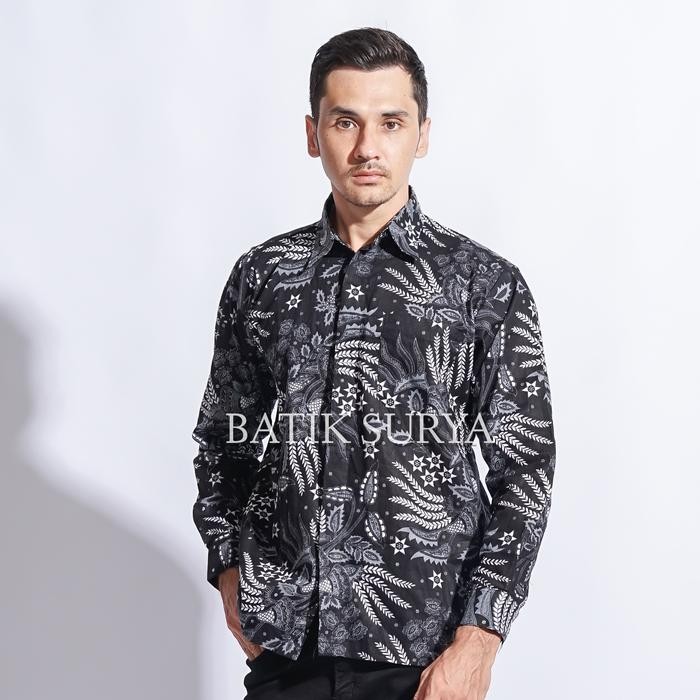 Kemeja Batik Pria lengan Panjang motif Manggar Abu Batik Surya - M