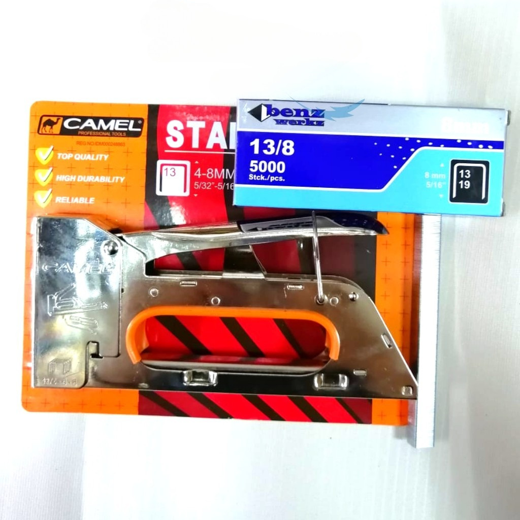 

Paket Isi 5000 Gun Tacker Stapler Benz 8 MM Dan Mesin Staples Jok Tembak Hekter Camel 4 - 8 MM Termurah B