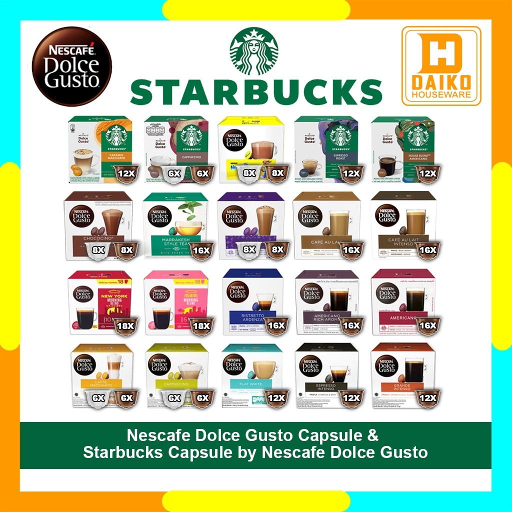 

Capsule Nescafe Dolce Gusto & Starbucks Coffee Box All Varian Rasa Original Nestle - Kopi Kapsul