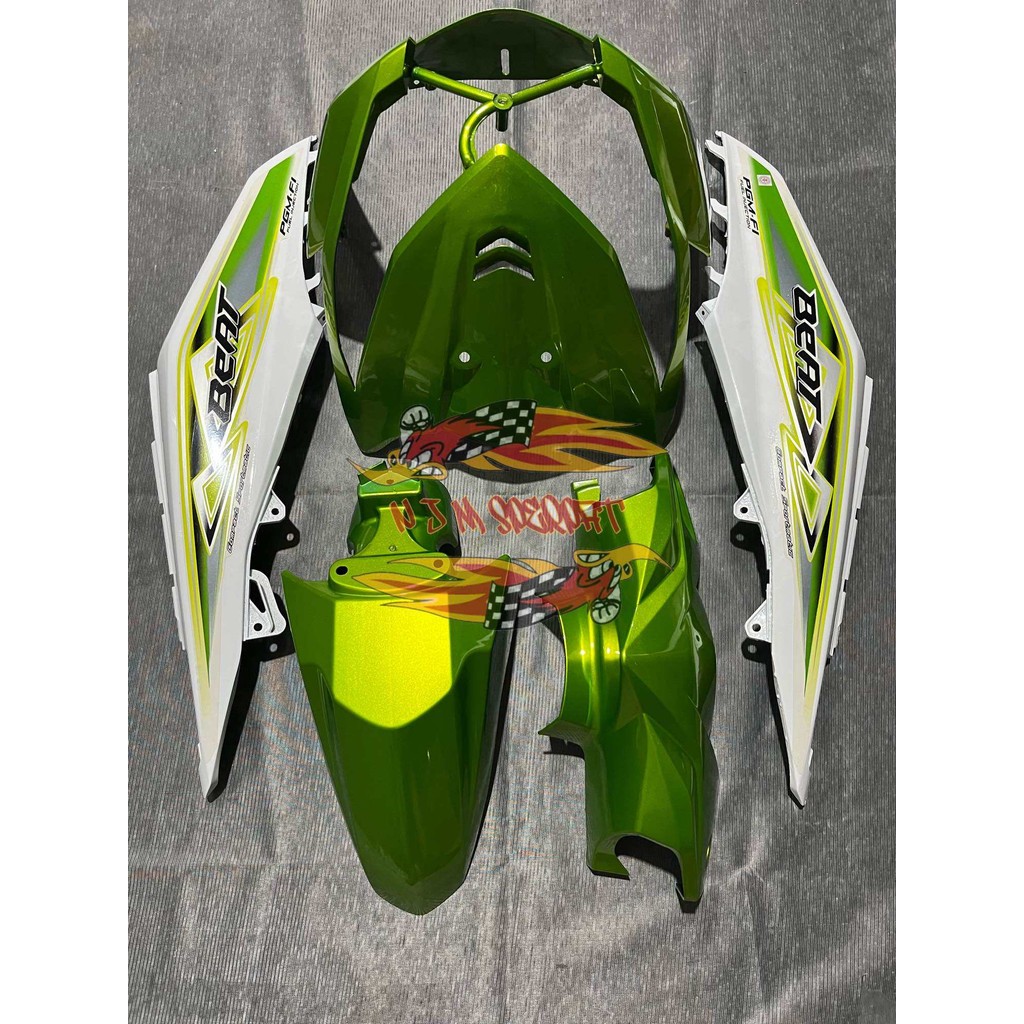 COVER FULL BODY HALUS HONDA BEAT FI WARNA HIJAU MIX PUTIH PLUS STRIPING TAHUN 2013-2014