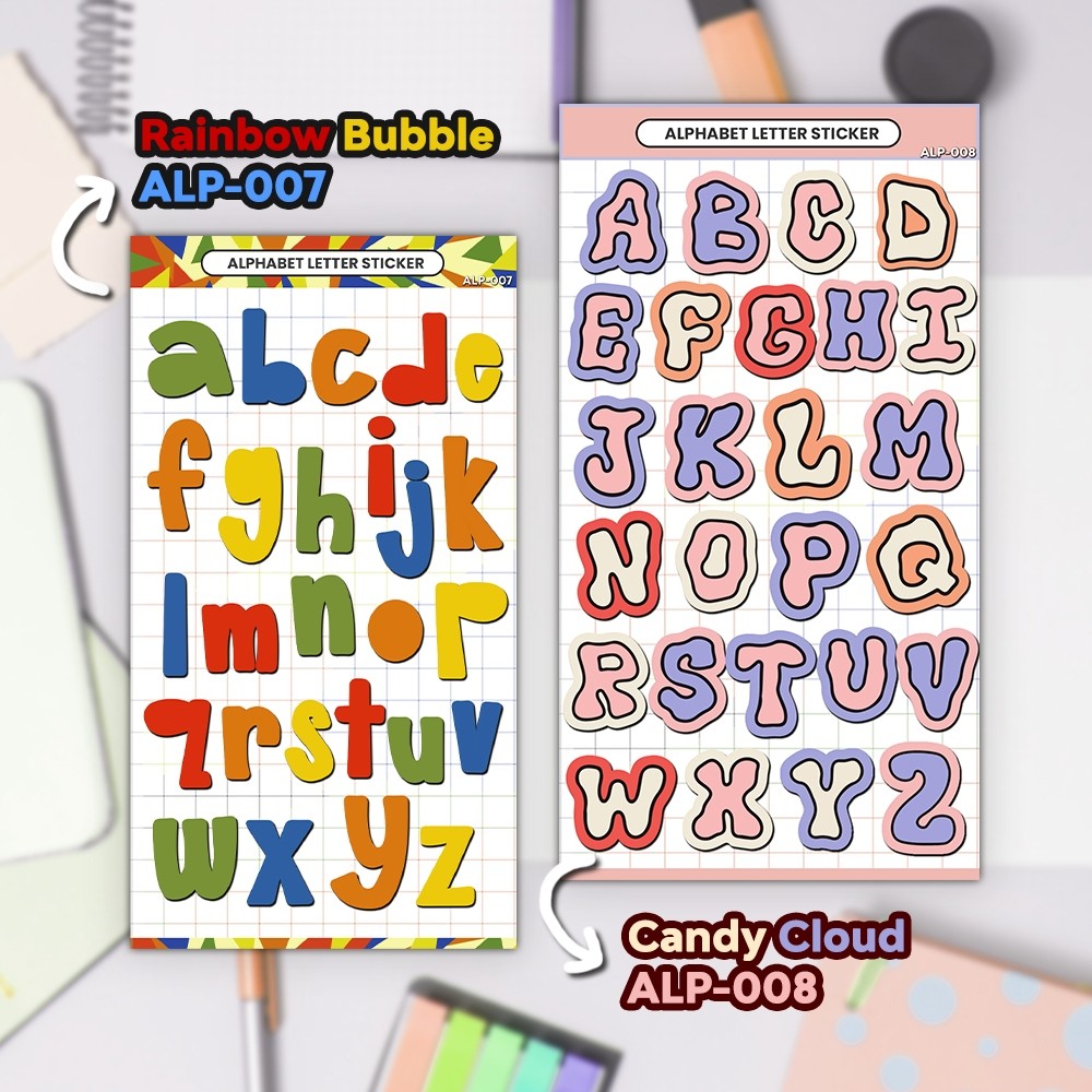 

Stiker Alfabet Huruf A-Z | Stiker Dekorasi Scrapbook | Aesthetic Sticker Decorative Alphabet