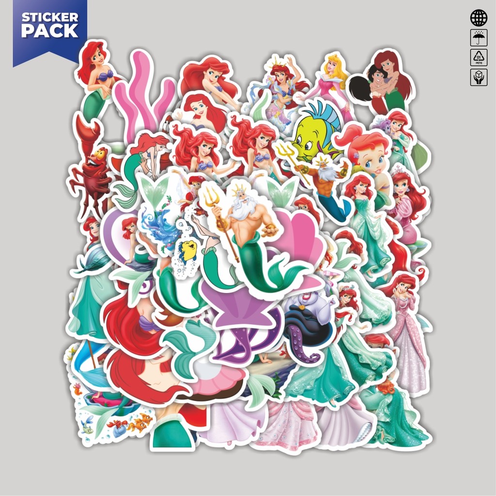 

[100PCS]Stiker Pack Stiker Kartun The Little Mermaid [Putri Duyung Kecil Ariel] Aesthetic Vinyl Anti Air Dekorasi Sticker Laptop Buku Journal Koper Helm Casing HP Gitar Helm Skateboard