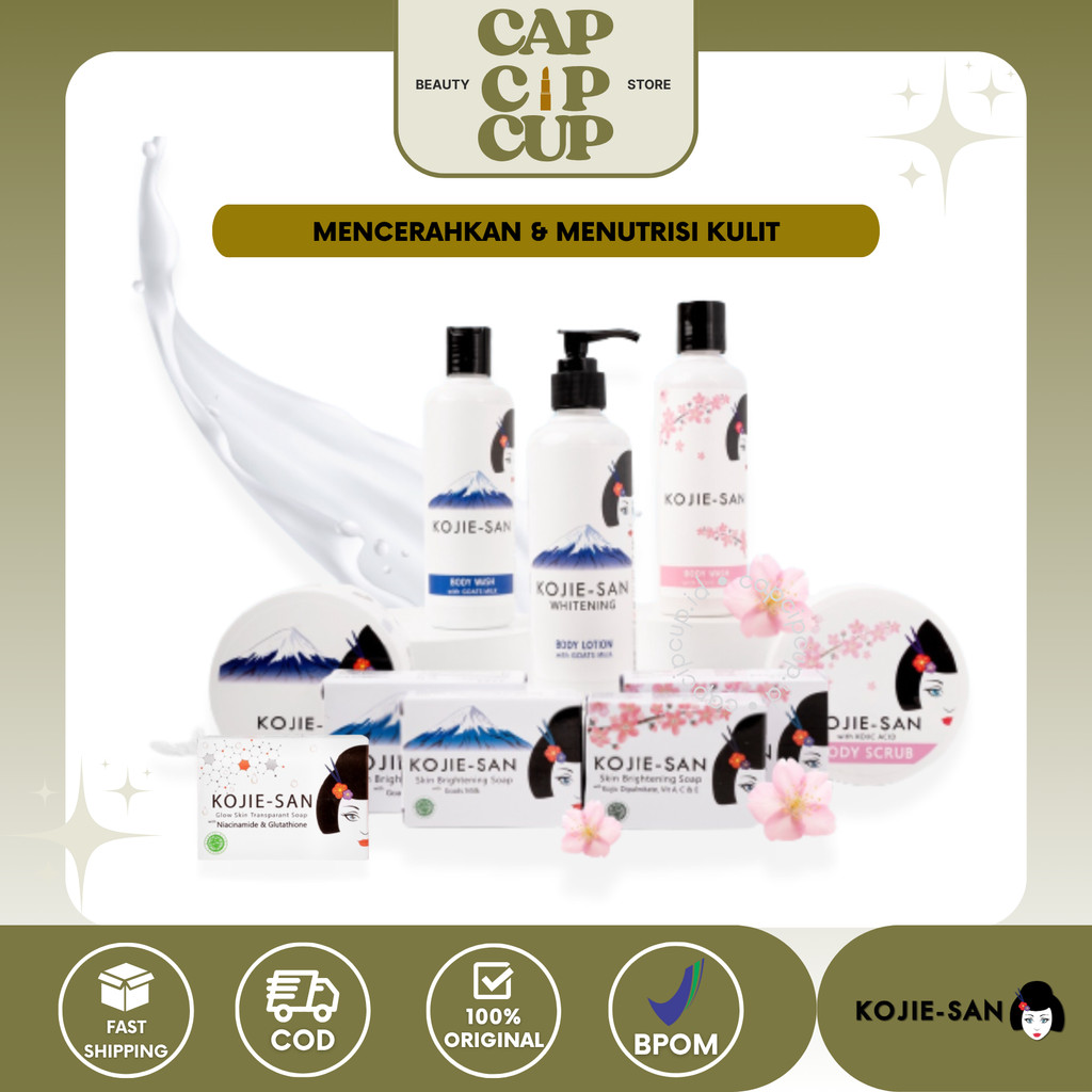 CAP - KOJIE SAN Brightening Soap | Body Wash | Body Lotion | Body Scrub - Sabun Mencerahkan & Menutr