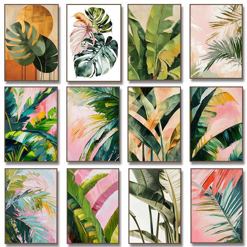 

Colorful Vibrant Tropical Jungle Leaves Banana Succulent Botanical Poster Canvas Painting Wall Art Pictures Home Interior Decor
