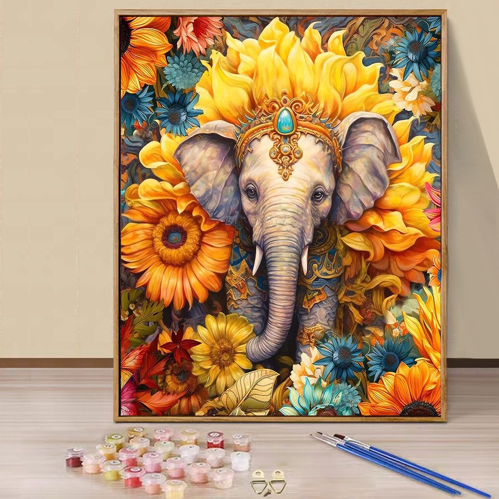 

Paint by Numbers - 40x50cm, Elephant Painting Kits for Beginners on Colored Canvas, Easy DIY Art for Home Decor Gift (No Frame)